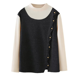 半高领加绒磨毛打底T恤衫女冬季大码胖mm遮肉百搭减龄设计感上衣