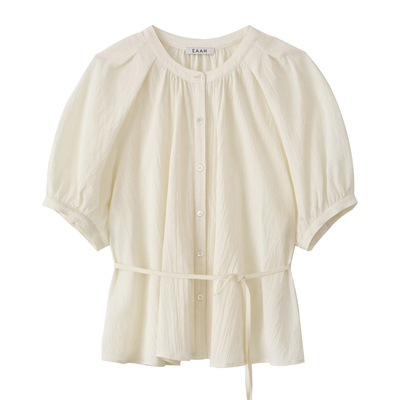 EAAH 韩国品牌 女装2026夏法式浪漫风衬衫奶油色系带收腰百搭上衣