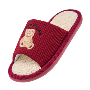 买1送1红色喜庆亚麻拖鞋2025新款室内居家透气吸汗结婚棉麻拖鞋冬