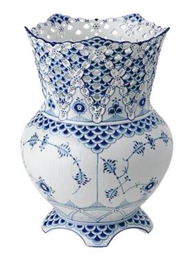 丹麦蕾丝镂空白陶瓷花瓶摆件装饰