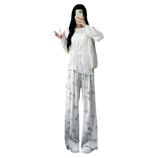 裤子女款夏季蝴蝶镂空阔腿裤2025新款直筒宽松薄款透气防晒休闲裤