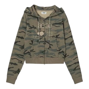 【现货】GROVE EDGE韩国小众潮牌短款卫衣女辣妹修身长袖迷彩外套