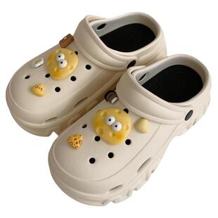 厚底增高海边沙滩度假个性凉拖鞋趣味芝士奶酪网红百搭洞洞鞋女夏