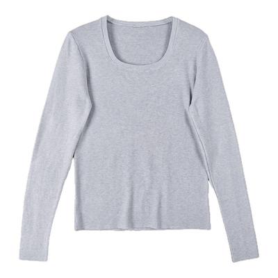 高级灰U领长袖t恤女打底针织上衣