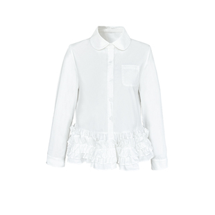 Narratorgirls黑白娃娃领花边长袖宽松全棉衬衫基础百搭叠穿秋