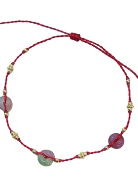 天然西瓜碧玺平安扣极细手链