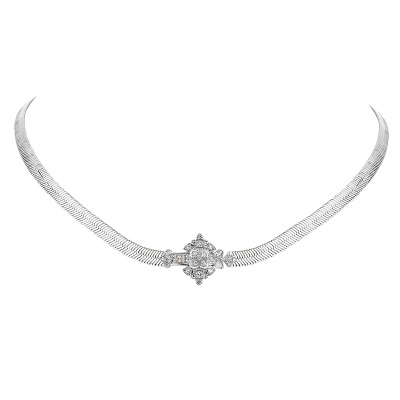 1JINN M2M原创设计轻奢锁骨链满镶十字架蛇骨choker小众百搭项链