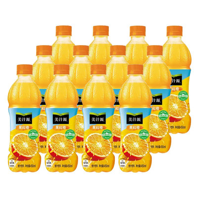 可口可乐美汁源果粒橙450ml*12瓶果肉橙味果汁饮料解渴聚会正品