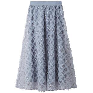 LILY BROWN2025秋冬新品优雅高腰薄纱亮片格纹半身裙LWFS255045