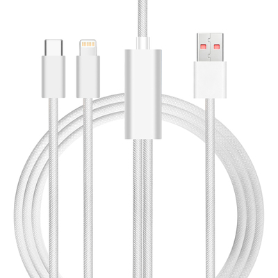 0.5米短款USB/Type C转type c+lightning一拖二车载数据线适用华为苹果iPhone13/17加长3米二合一pd快充电线