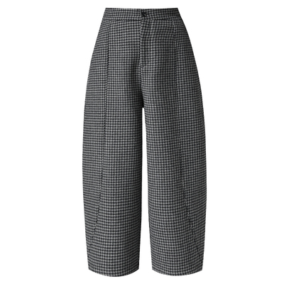 灰色加绒格子裤女毛呢裤子秋冬