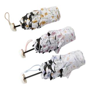 小巧便携雨伞五折手动碎花太阳伞黑胶遮阳防晒防紫外线女晴雨两用