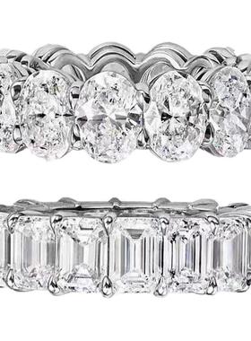 D色莫桑石满钻蛋形方形排戒