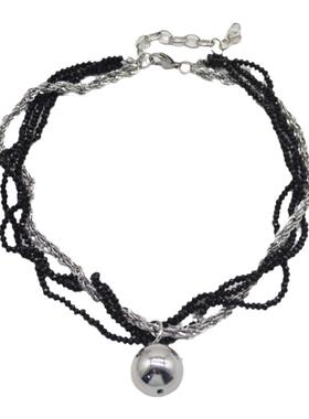 金属圆球多层女黑水晶链条项链