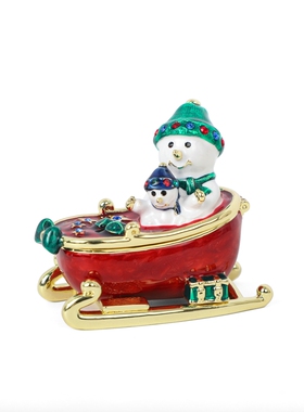 珐琅彩工艺品雪人雪撬首饰盒合金装饰品小摆件圣诞礼品