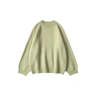 松弛法式温柔慵懒风绿色圆领宽松针织衫女秋季百搭套头毛衣