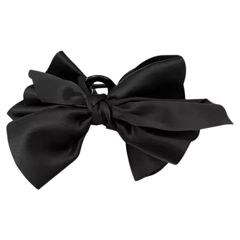 大蝴蝶结很显头~缎面黑色发抓鲨鱼夹女发夹后脑勺量多发卡抓夹ins