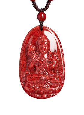 天然朱砂本命佛吊坠男普贤菩萨晶体砂生肖挂件女本命年项链护身符