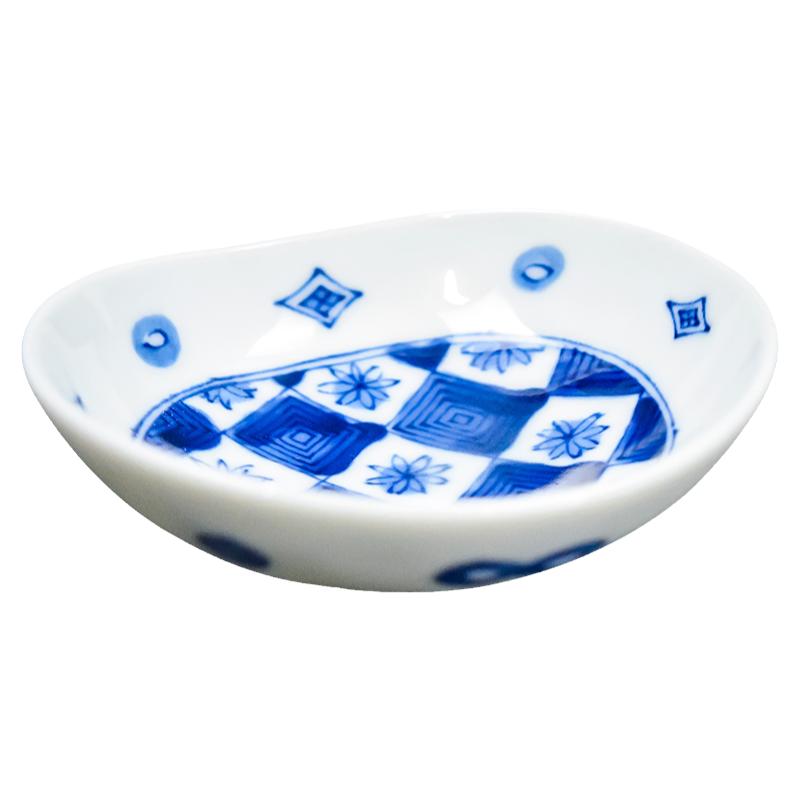 美浓烧陶瓷蚕蛹椭圆碟