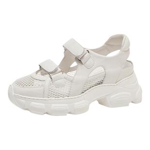 小码313233厚底网纱小白鞋女夏内增高真皮休闲鞋包头魔术贴凉鞋