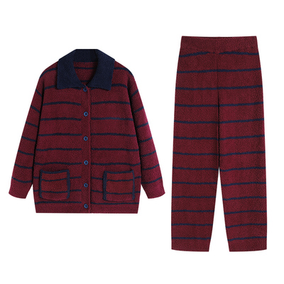 秋冬季半边绒休闲条纹家居服套装