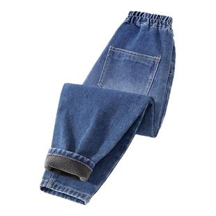 班尼路童装男童牛仔裤加绒秋冬款长裤男孩保暖运动裤儿童裤子加厚