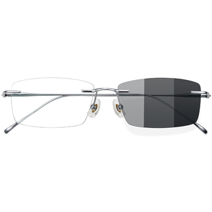 感光变色超轻纯钛无框近视眼镜女款可配度数高智感素颜防晒太阳镜