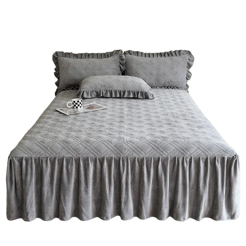 牛奶绒夹棉床罩床裙款防滑保暖