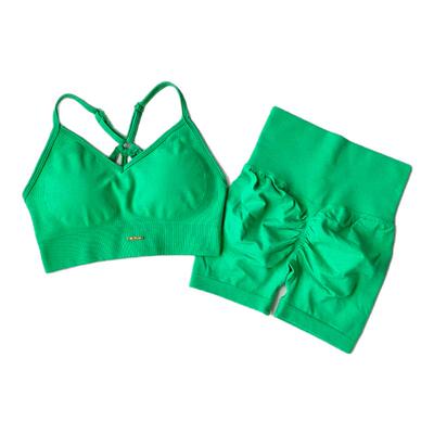 新品高腰健身套装吊带美背文胸瑜伽服女速干运动训练提臀三分短裤