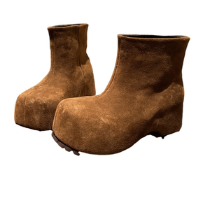 欧货真皮厚底松糕内增高小个子8cm马丁靴卡皮巴拉超高跟短靴女鞋