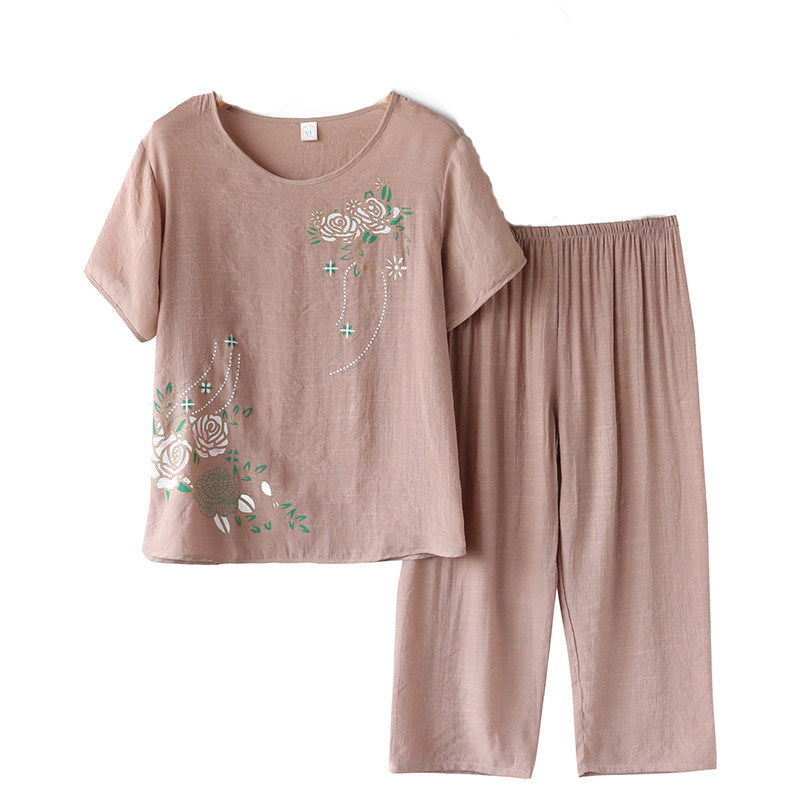老年人睡衣女棉麻套装纯棉亚麻妈妈中老年家居服宽松夏装短袖新款