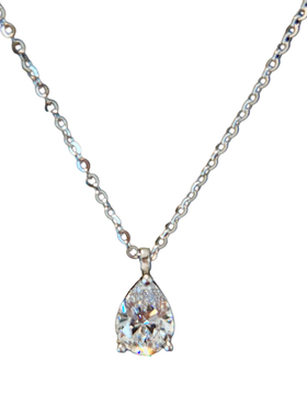 爆闪!通体纯银进口水滴仿真高碳钻轻奢精致单钻锁骨链项链高级感