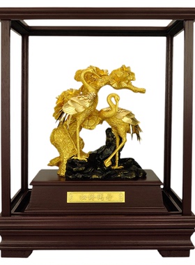 铜礼阁足金松鹤金箔祝寿摆件