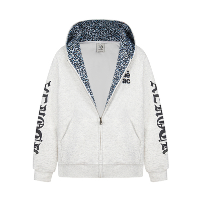 哥特风豹纹连帽卫衣梵文拉链开衫