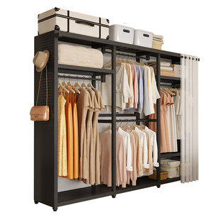 全金属洞洞板衣帽架家用卧室开放式防尘挂衣架落地衣柜置物架神器