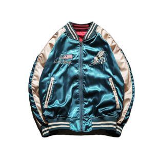 潮牌韩版仙鹤蜜蜂刺绣棒球服日系复古双面穿外套横须贺长袖夹克男