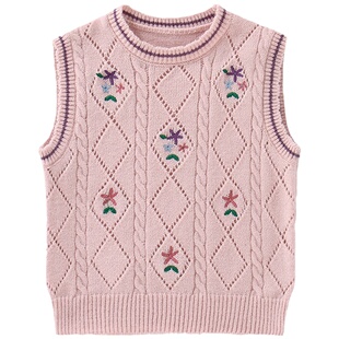 清仓~女童针织背心外穿春秋款洋气百搭上衣中大童毛衣马甲坎肩