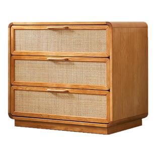北欧实木三四五斗柜卧室多功能床头柜藤编收纳柜子简约现代储物柜