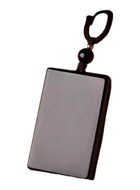 天然黑曜石吊坠无事牌项链挂件