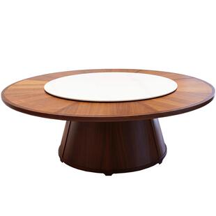 意式极简北美黑胡桃木实木餐桌别墅酒店电动大圆桌家用10人圆餐桌