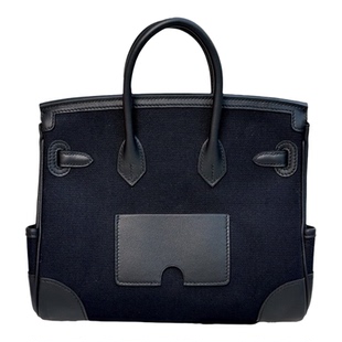 雨烨bk25银扣Cargo帆布拼Swift牛皮铂金包手提包25女款89Noir黑色