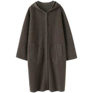 启超官方正品!千克温暖重磅纯山羊绒开衫女连帽大衣中长款外套厚