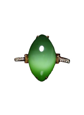 古风老坑碧玉猫眼戒指钻石指环活口设计时尚女百搭气质款个性简约