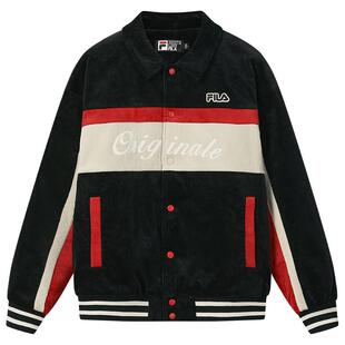 FILA斐乐男士棉服2026春季新款红色拼色宽松保暖外套灯芯绒夹克