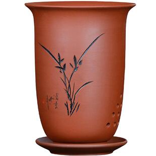 宜兴紫砂兰花花盆陶瓷大号透气兰花陶盆兰草君子兰专用花盆带托盘