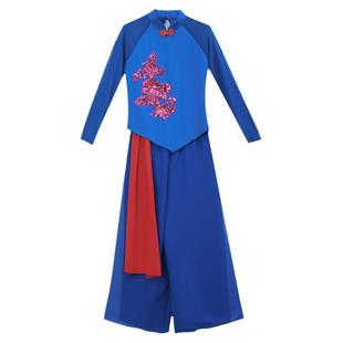 古典舞修身立领上衣舞蹈服飘逸纱衣秧歌舞服装腰鼓舞蹈演出服套装
