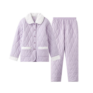 曼妮芬棉质生活棉睡衣女冬季棉服套装加绒加厚翻领可外穿家居服
