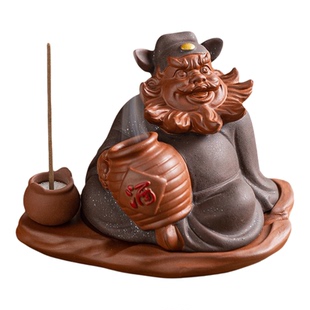 创意中式招财陶瓷钟馗醉酒盘香插摆件家用熏香檀香禅意茶座装饰品