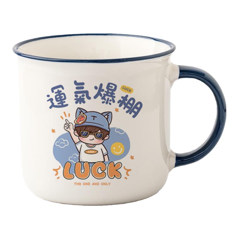 复古马克杯带盖勺情侣可爱创意陶瓷茶缸怀旧仿搪瓷喝水杯子女定制
