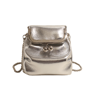 Mankok高级质感超火银色包包女新款小众轻奢链条斜挎包迷你小包潮